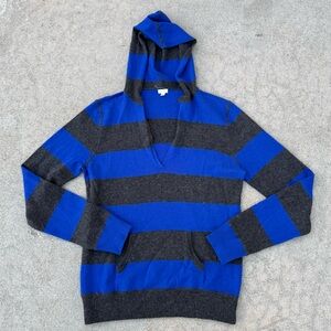 J. Crew blue gray hooded pullover wool cashmere blend sweater preloved pocket